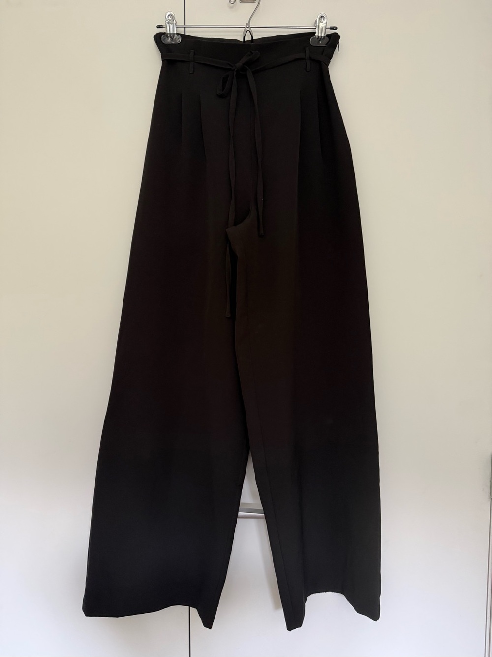 Black High-Waist Wide Leg Pants with Tie Belt